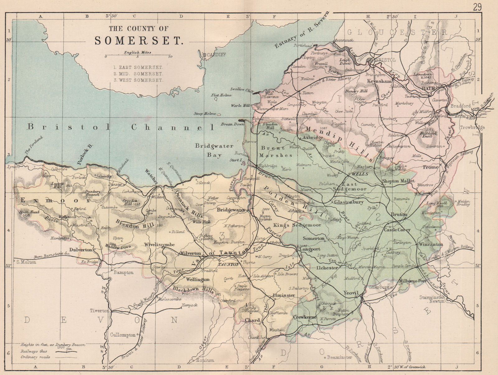 SOMERSET. Antique county map. Railways. Constituencies. PHILIP 1882 old